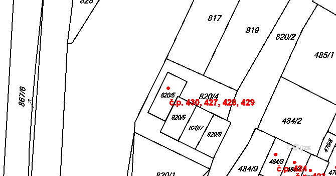 Pisárky 427,428,429,430, Brno na parcele st. 820/5 v KÚ Pisárky, Katastrální mapa