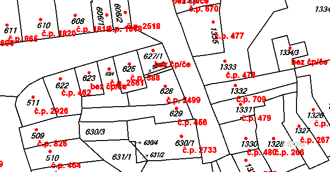 Líšeň 2499, Brno na parcele st. 628 v KÚ Líšeň, Katastrální mapa