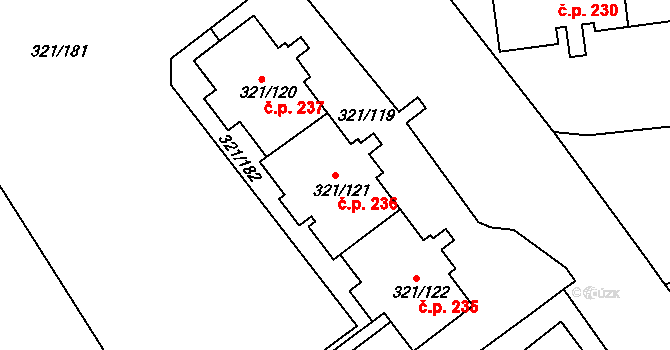 Prosetice 236, Teplice na parcele st. 321/121 v KÚ Prosetice, Katastrální mapa