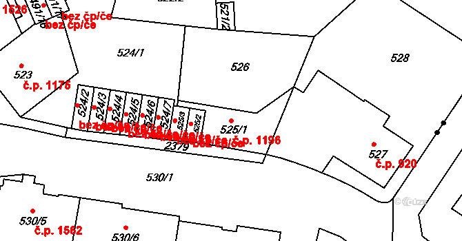Trnovany 1196, Teplice na parcele st. 525/1 v KÚ Teplice-Trnovany, Katastrální mapa