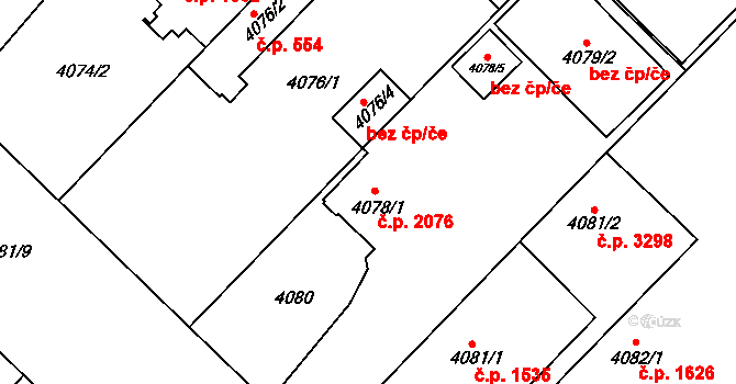 Teplice 2076 na parcele st. 4078/1 v KÚ Teplice, Katastrální mapa