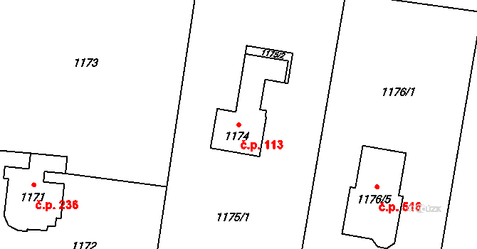 Řepiště 113 na parcele st. 1174 v KÚ Řepiště, Katastrální mapa