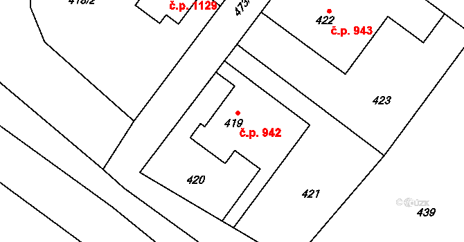 Šenov 942 na parcele st. 419 v KÚ Šenov u Ostravy, Katastrální mapa