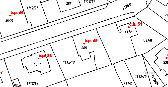 Hamrníky 45, Mariánské Lázně na parcele st. 365 v KÚ Úšovice, Katastrální mapa