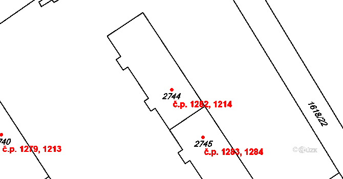 Cheb 1214,1282 na parcele st. 2744 v KÚ Cheb, Katastrální mapa