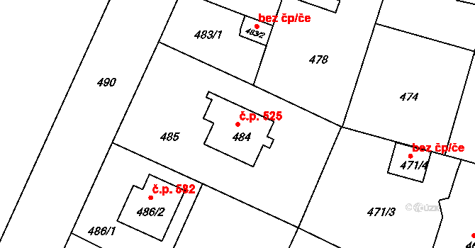 Běchovice 525, Praha na parcele st. 484 v KÚ Běchovice, Katastrální mapa