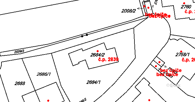 Smíchov 2839, Praha na parcele st. 2684/2 v KÚ Smíchov, Katastrální mapa