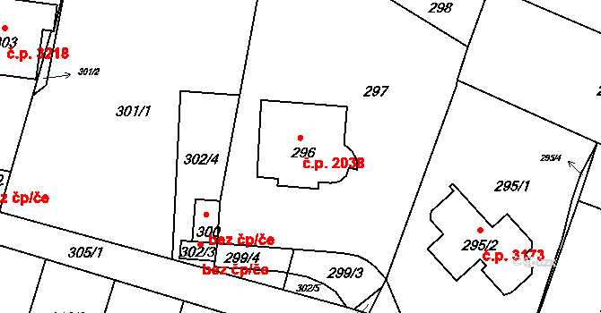 Záběhlice 2038, Praha na parcele st. 296 v KÚ Záběhlice, Katastrální mapa