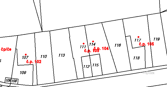 Lhota u Příbramě 103 na parcele st. 111 v KÚ Lhota u Příbramě, Katastrální mapa