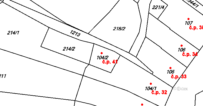 Pilníkov 41 na parcele st. 104/2 v KÚ Pilníkov I, Katastrální mapa