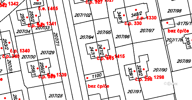 Sezimovo Ústí 415 na parcele st. 247/1 v KÚ Sezimovo Ústí, Katastrální mapa