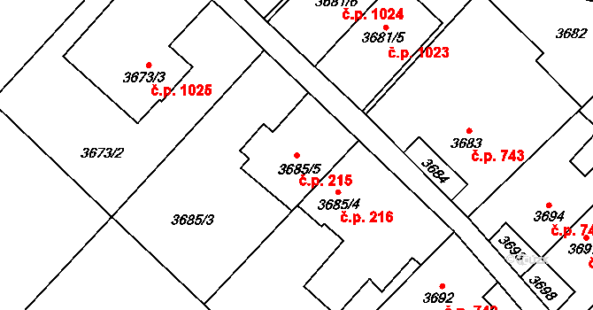 Fryštát 215, Karviná na parcele st. 3685/5 v KÚ Karviná-město, Katastrální mapa