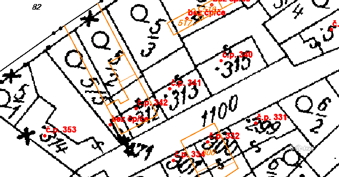 Žiželice 341 na parcele st. 313 v KÚ Žiželice nad Cidlinou, Katastrální mapa