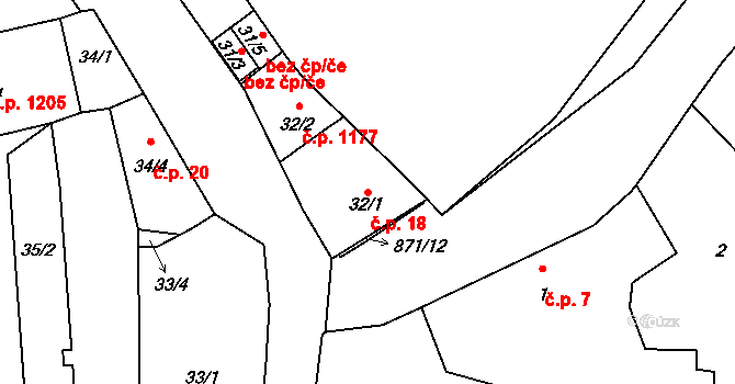 Lobzy 18, Plzeň na parcele st. 32/1 v KÚ Lobzy, Katastrální mapa