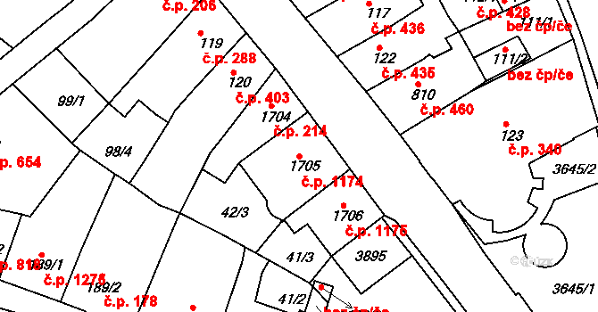 Česká Třebová 1174 na parcele st. 1705 v KÚ Česká Třebová, Katastrální mapa