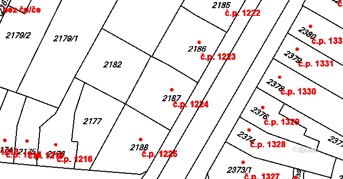 Prostějov 1224 na parcele st. 2187 v KÚ Prostějov, Katastrální mapa