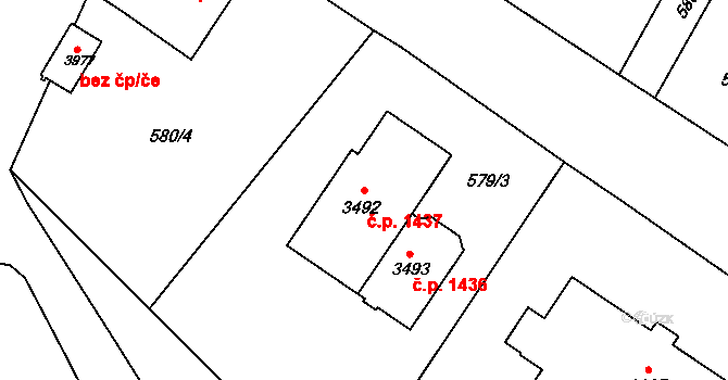 Vrchlabí 1437 na parcele st. 3492 v KÚ Vrchlabí, Katastrální mapa