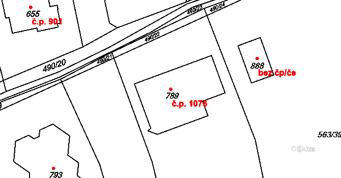 Rudná 1076 na parcele st. 789 v KÚ Dušníky u Rudné, Katastrální mapa