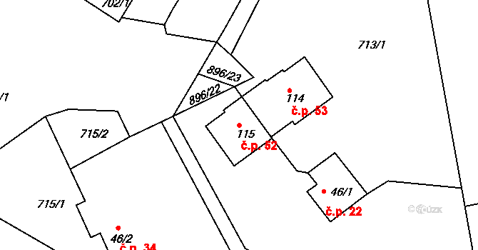 Lhota u Chroustovic 52, Chroustovice na parcele st. 115 v KÚ Lhota u Chroustovic, Katastrální mapa