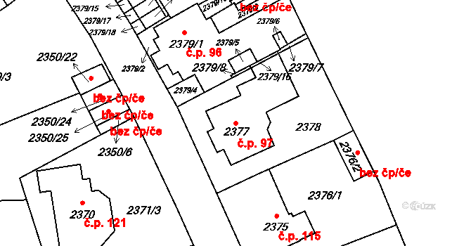 Staré Splavy 97, Doksy na parcele st. 2377 v KÚ Doksy u Máchova jezera, Katastrální mapa