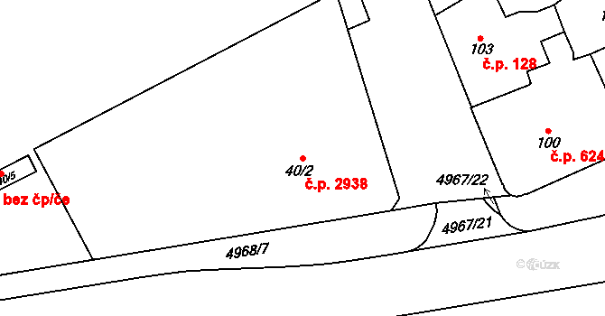 Přerov I-Město 2938, Přerov na parcele st. 40/2 v KÚ Přerov, Katastrální mapa