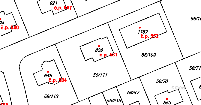 Hovorčovice 581 na parcele st. 838 v KÚ Hovorčovice, Katastrální mapa