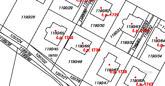 Hostivice 1739 na parcele st. 1190/66 v KÚ Hostivice, Katastrální mapa