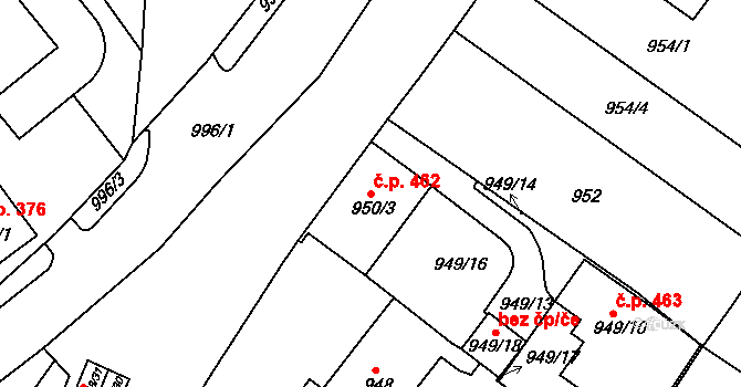 Sobědruhy 462, Teplice na parcele st. 950/3 v KÚ Sobědruhy, Katastrální mapa