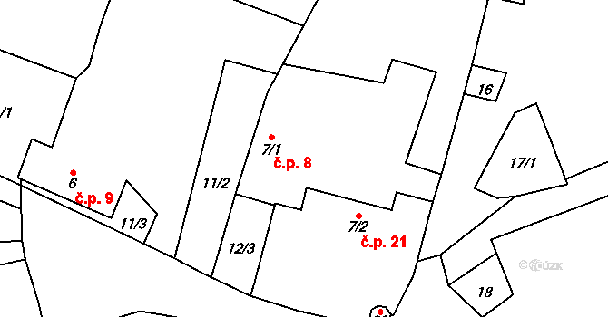 Klisín 8, Milevsko na parcele st. 7/1 v KÚ Klisín, Katastrální mapa