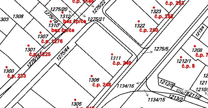 Mutěnice 249 na parcele st. 1311 v KÚ Mutěnice, Katastrální mapa