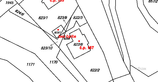 Tušť 167, Suchdol nad Lužnicí na parcele st. 822/6 v KÚ Tušť, Katastrální mapa