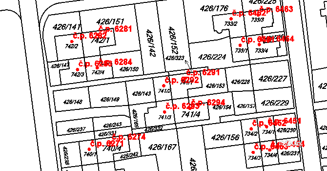 Otrokovice 6292 na parcele st. 741/2 v KÚ Otrokovice, Katastrální mapa