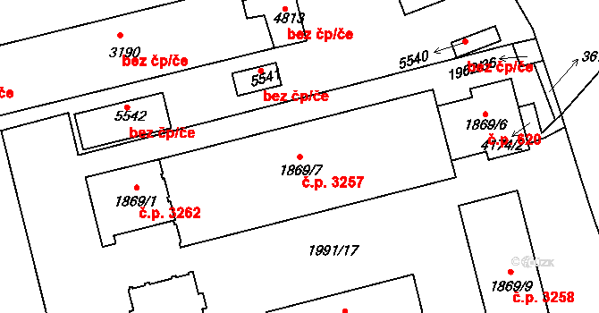 Havlíčkův Brod 3257 na parcele st. 1869/7 v KÚ Havlíčkův Brod, Katastrální mapa