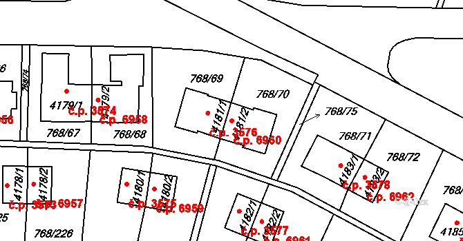 Zlín 6960 na parcele st. 4181/2 v KÚ Zlín, Katastrální mapa