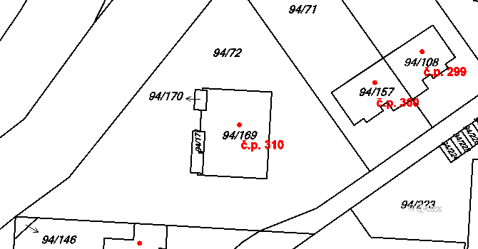 Kobylnice 310 na parcele st. 94/169 v KÚ Kobylnice u Brna, Katastrální mapa