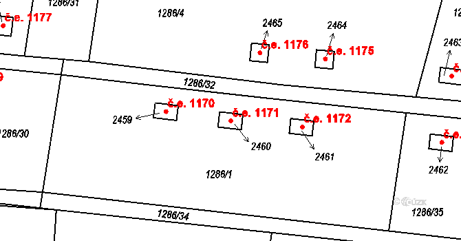 Milevsko 1171 na parcele st. 2460 v KÚ Milevsko, Katastrální mapa