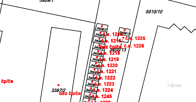 Česká Lípa 1219 na parcele st. 3408/6 v KÚ Česká Lípa, Katastrální mapa