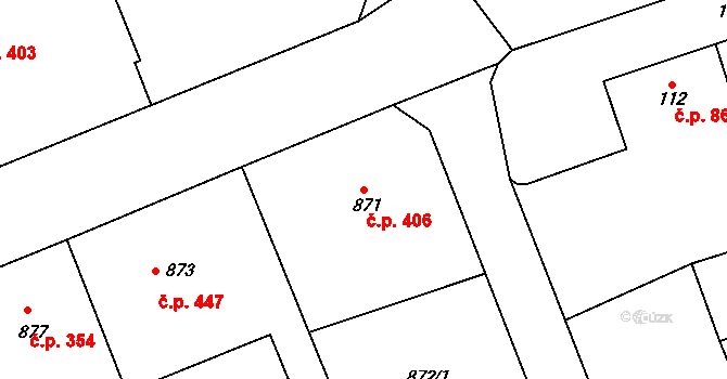 Bystřice nad Pernštejnem 406 na parcele st. 871 v KÚ Bystřice nad Pernštejnem, Katastrální mapa