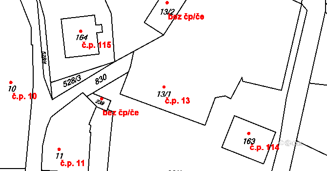 Vídeň 13 na parcele st. 13/1 v KÚ Vídeň, Katastrální mapa