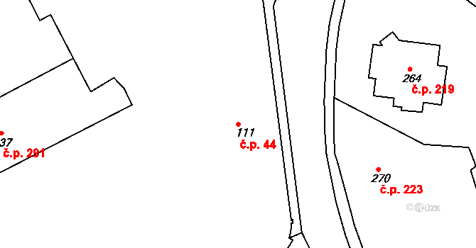Plesná 44 na parcele st. 111 v KÚ Plesná, Katastrální mapa