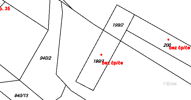Olešnice 40550613 na parcele st. 199/1 v KÚ Lhotka u Třebče, Katastrální mapa
