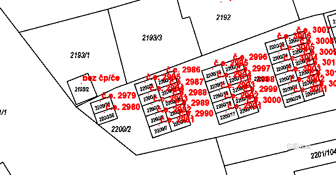 Prostřední Suchá 2987, Havířov na parcele st. 2200/11 v KÚ Prostřední Suchá, Katastrální mapa