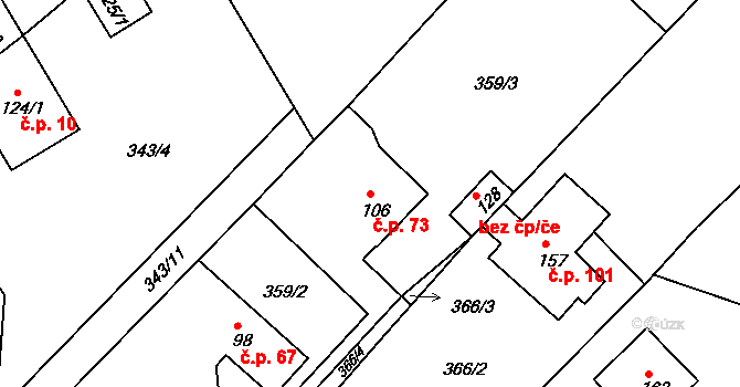 Bohučovice 73, Hradec nad Moravicí na parcele st. 106 v KÚ Bohučovice, Katastrální mapa