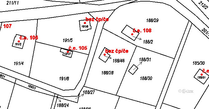 Jihlava 43165613 na parcele st. 188/46 v KÚ Hruškové Dvory, Katastrální mapa