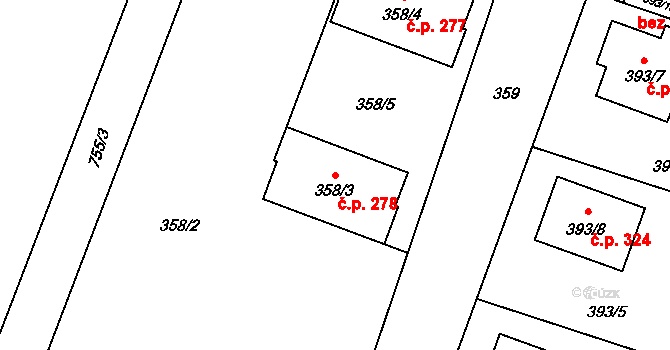 Malé Hoštice 278, Opava na parcele st. 358/3 v KÚ Malé Hoštice, Katastrální mapa