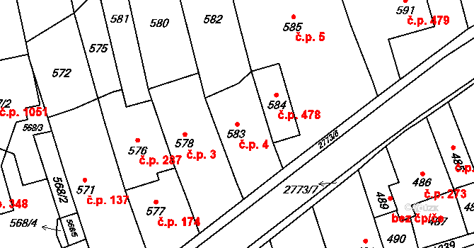 Kylešovice 4, Opava na parcele st. 583 v KÚ Kylešovice, Katastrální mapa