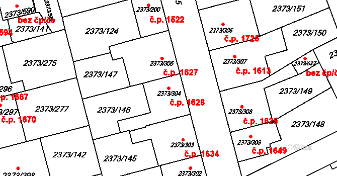 Předměstí 1628, Opava na parcele st. 2373/304 v KÚ Opava-Předměstí, Katastrální mapa