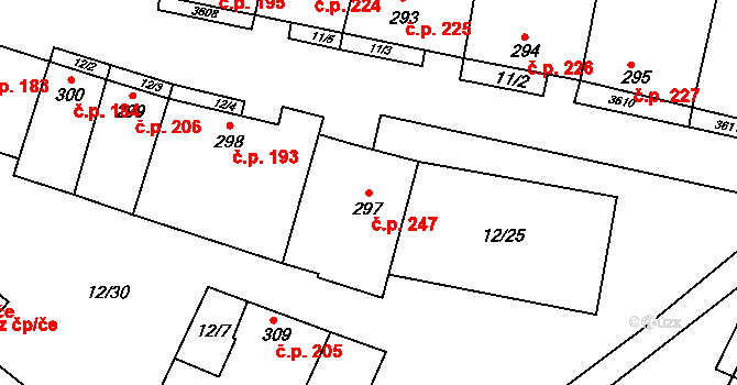 Brumovice 247 na parcele st. 297 v KÚ Brumovice, Katastrální mapa