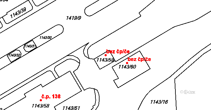 Rumburk 49432613 na parcele st. 1143/59 v KÚ Horní Jindřichov, Katastrální mapa