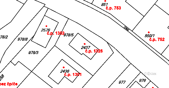 Nová Ulice 1326, Olomouc na parcele st. 2437 v KÚ Nová Ulice, Katastrální mapa